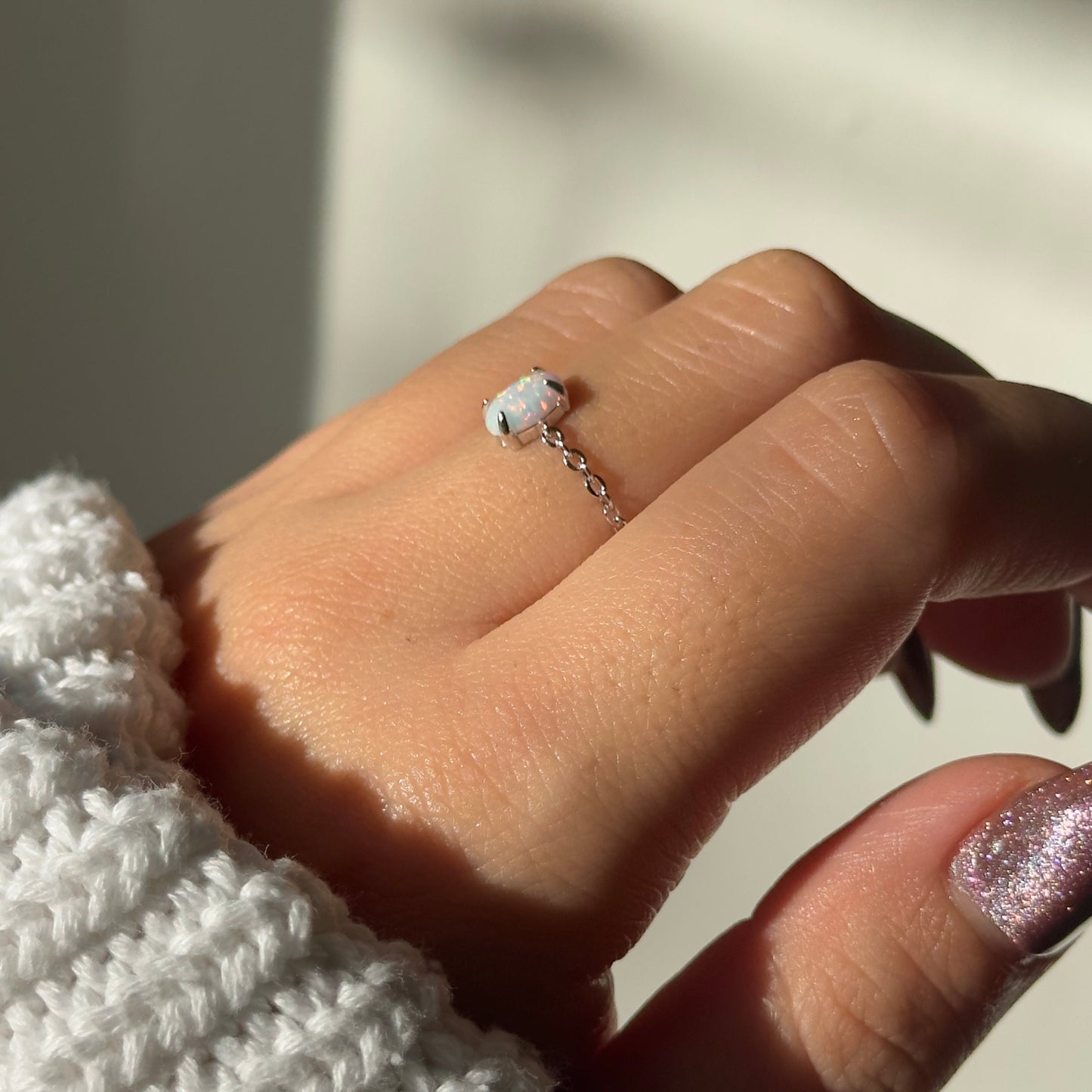 DAINTY White Opal Self-Love Chain Ring