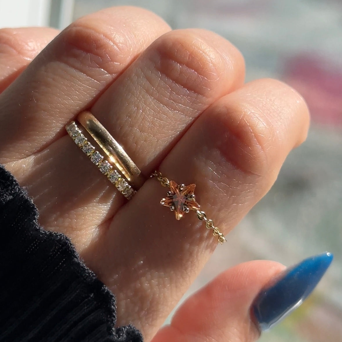 North Star Chain Ring- Citrine Gold