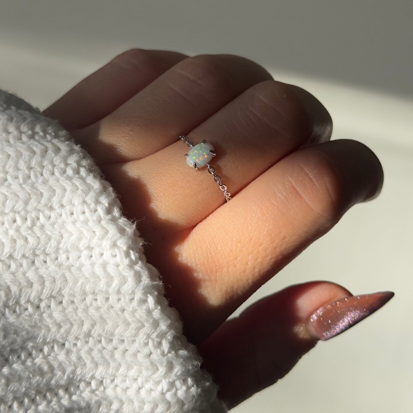 DAINTY White Opal Self-Love Chain Ring