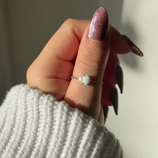 DAINTY White Opal Self-Love Chain Ring